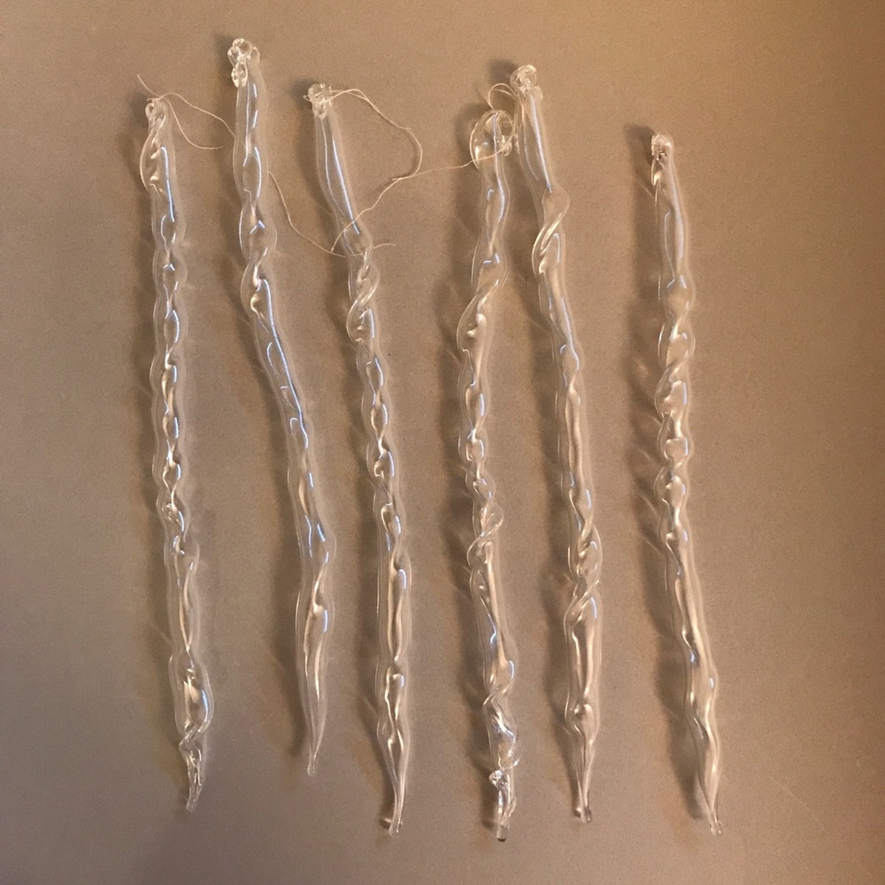 Set of 6 hand blown glass icicles